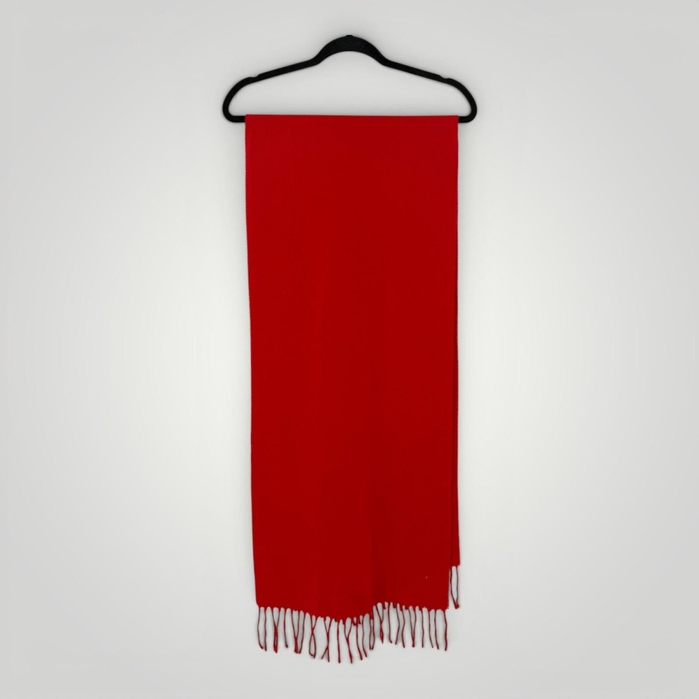 VTG Christian Dior Scarf Womens Red Fringe Cashmaire Acrylic England 36‎ inches - Picture 4 of 6